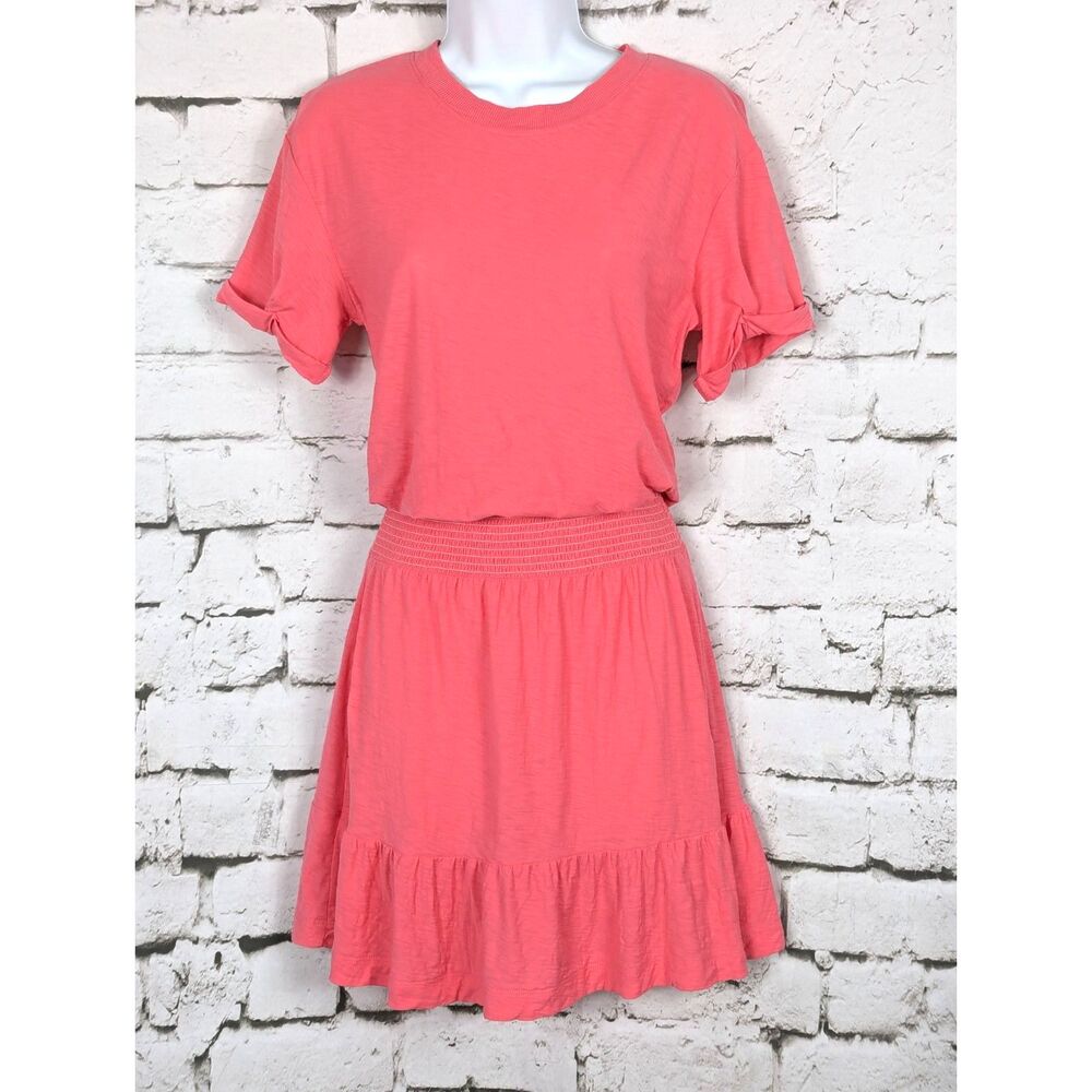 NATION LTD 100% Pima Cotton Blouson T-Shirt Dress Pink Boho Cottage Peru XS